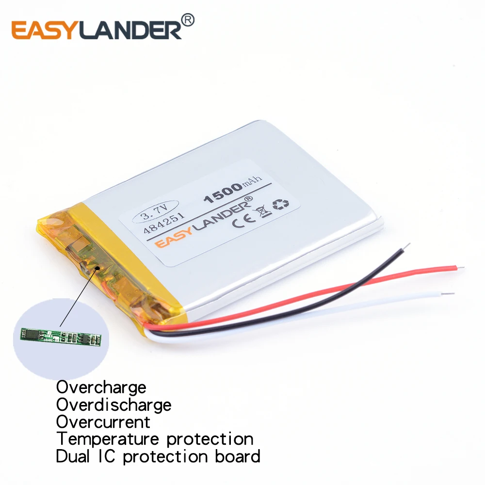 484251 3,7 V 1500 mAh перезаряжаемый литий-полимерный Батарея для MP4 DVR TELECT C430 gps навигатор KOBO электронная книга 504251 504050 power bank