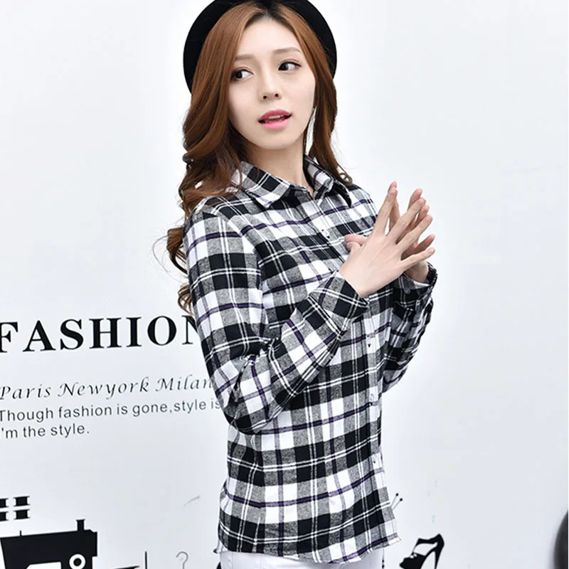 2017 Горячие Продажа Женщины Футболки топы новый 100% Хлопок Клетчатую Рубашку Моды