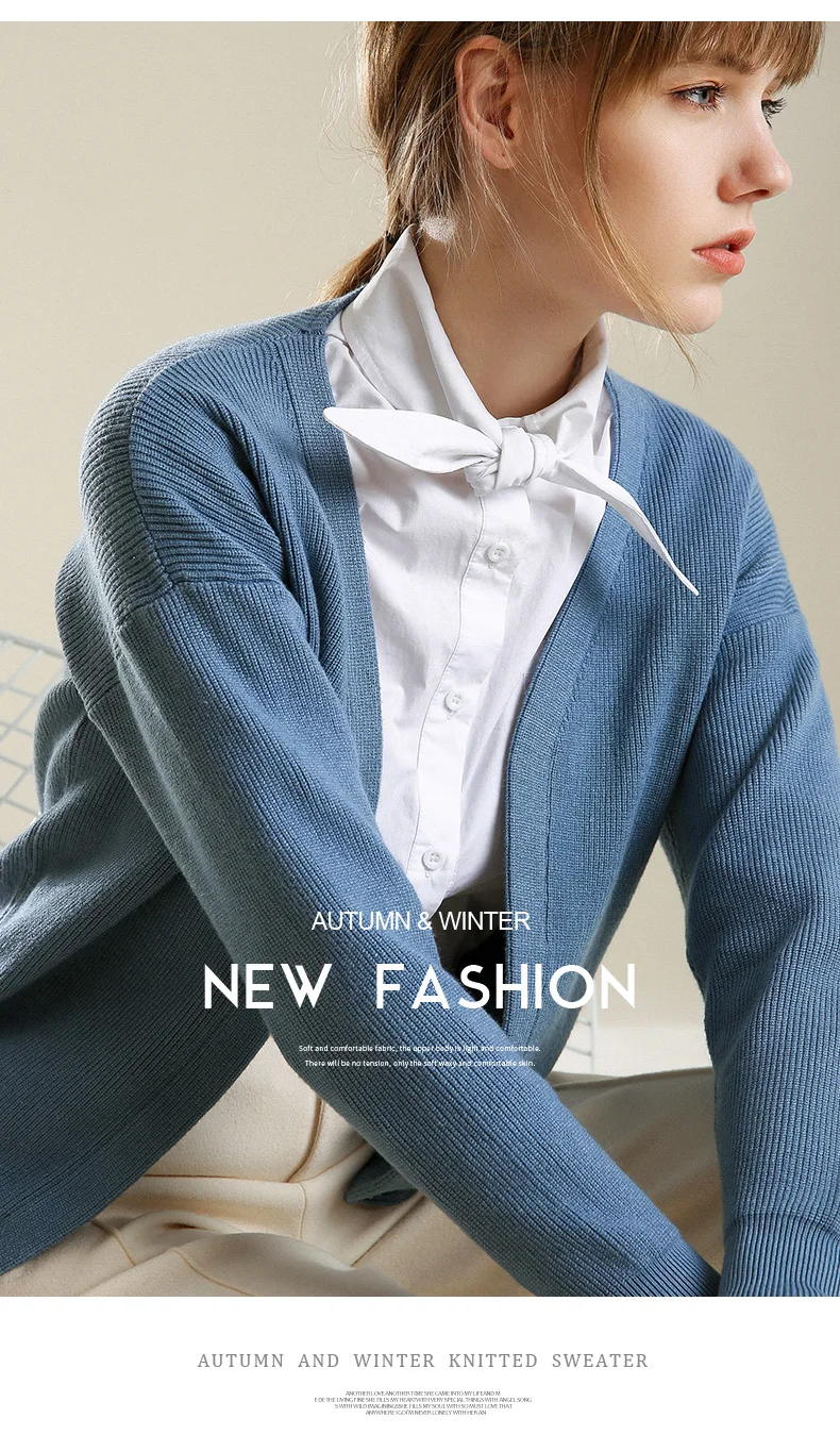 Smpevrg autumn new female cardigan cashmere sweater women coat V-neck Seven-quarter sleeve knitted cardigan women sweater jumper