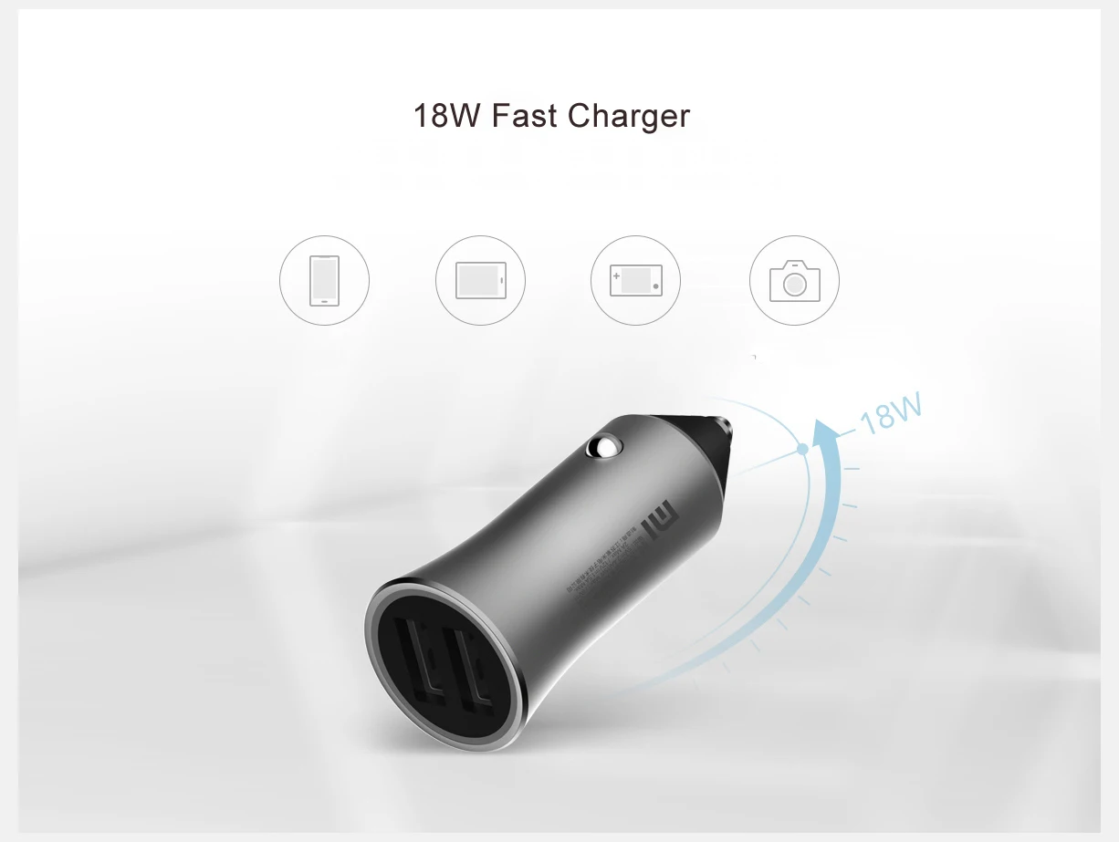 Оригинальное автомобильное зарядное устройство Xiaomi Dual USB Quick Charge 5 В/2,4 А 9 В/2 а 12 В/1,5 А макс. 18 Вт Быстрая зарядка с наконечниками светодиодный светильник