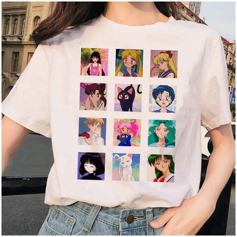 Сейлор Мун 90s забавная Футболка Harajuku одежда футболка Эстетическая кошка аниме Женская милая женская футболка Kawaii футболки Мода Ullzang