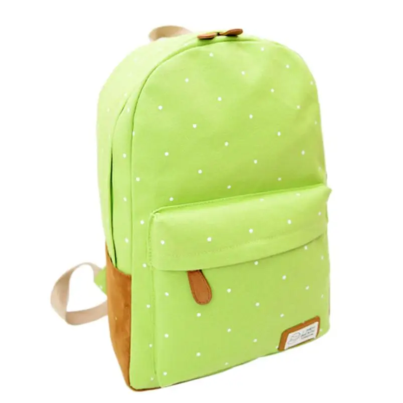 Модные женские туфли Девочка Холст рюкзак горошек Рюкзак Школа Книга Сумка подростковая Книга сумка Mochila свет сумка Лидер продаж - Цвет: Зеленый