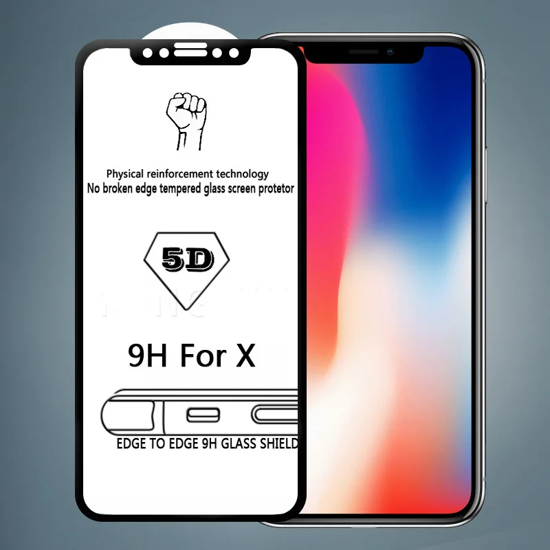 5D полное покрытие холодная резьба пленка из закаленного стекла для iPhone 6 6s 7 8 Plus X