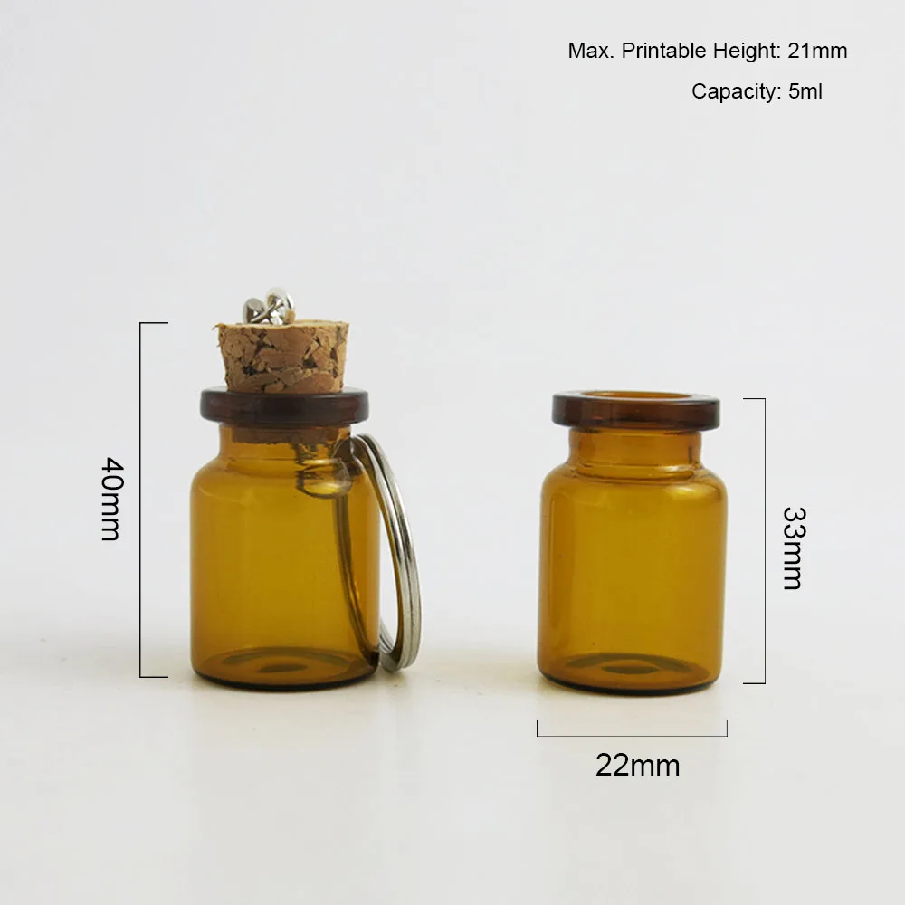 Мини флакон для ключей с прозрачной янтарной цепочкой 12 шт. маленький пробкой