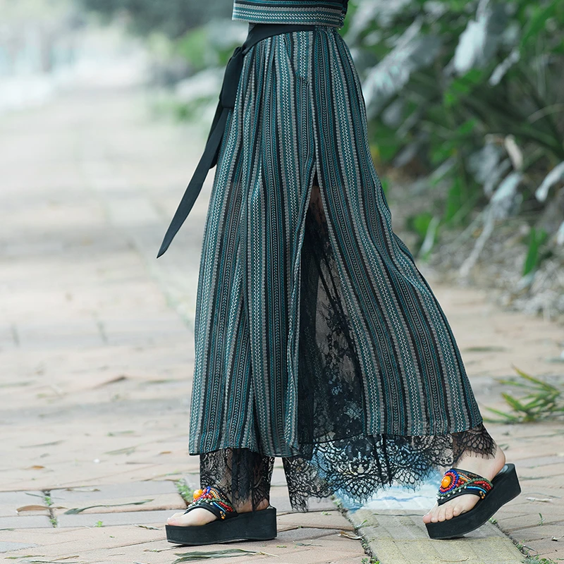 Новый размера плюс летние модные женские туфли в полоску с широкими штанинами