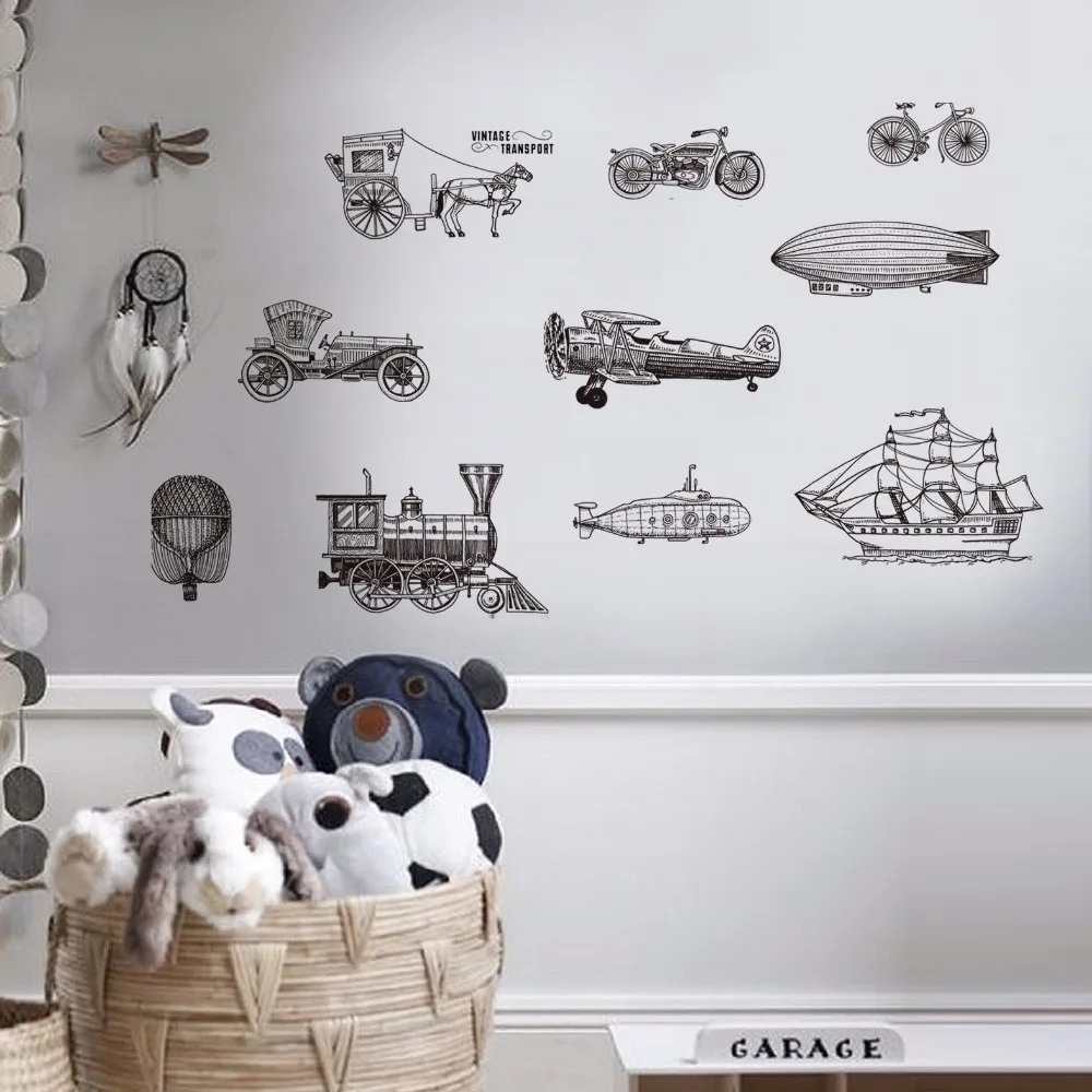 Черный все виды транспорта текстовые наклейки на стену для спальни гостиной