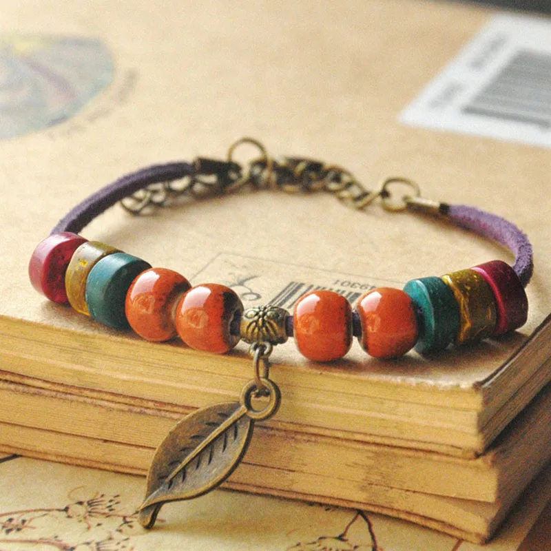 Браслеты с деревянными бусинами и керамической нитью для женщин мужчин