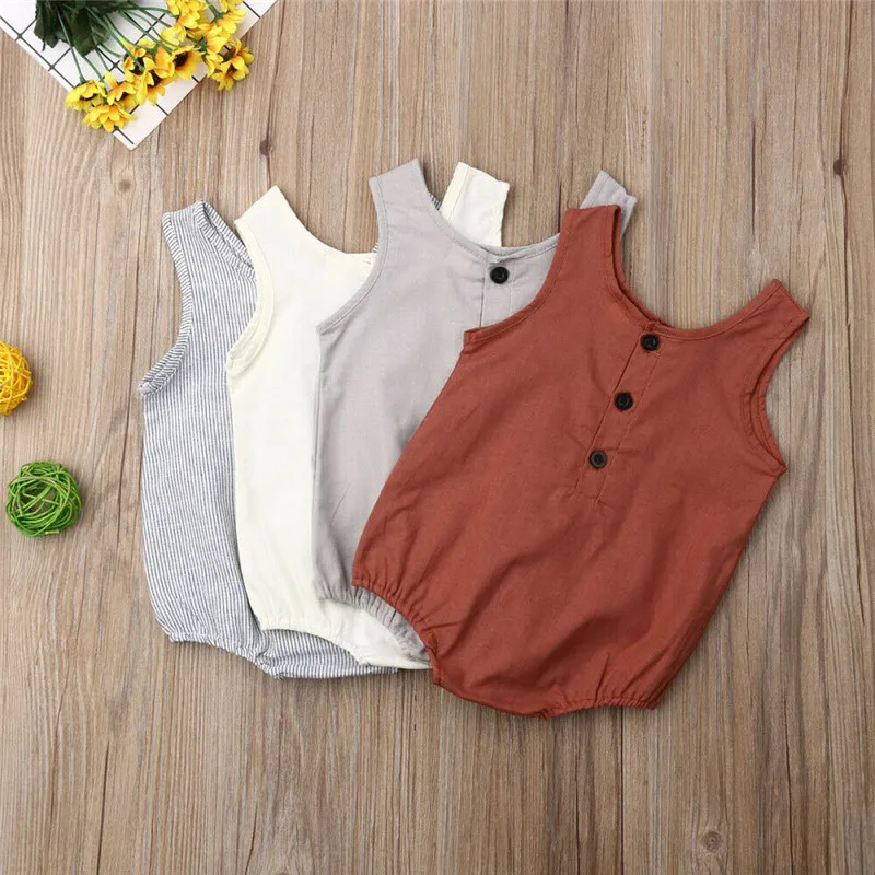 2019 Bayi Baju Musim Panas Bayi Bayi Gadis Anak Laki-laki Pakaian Linen Katun Bodysuit Pakaian Set Newborn Baju Leher O Katun
