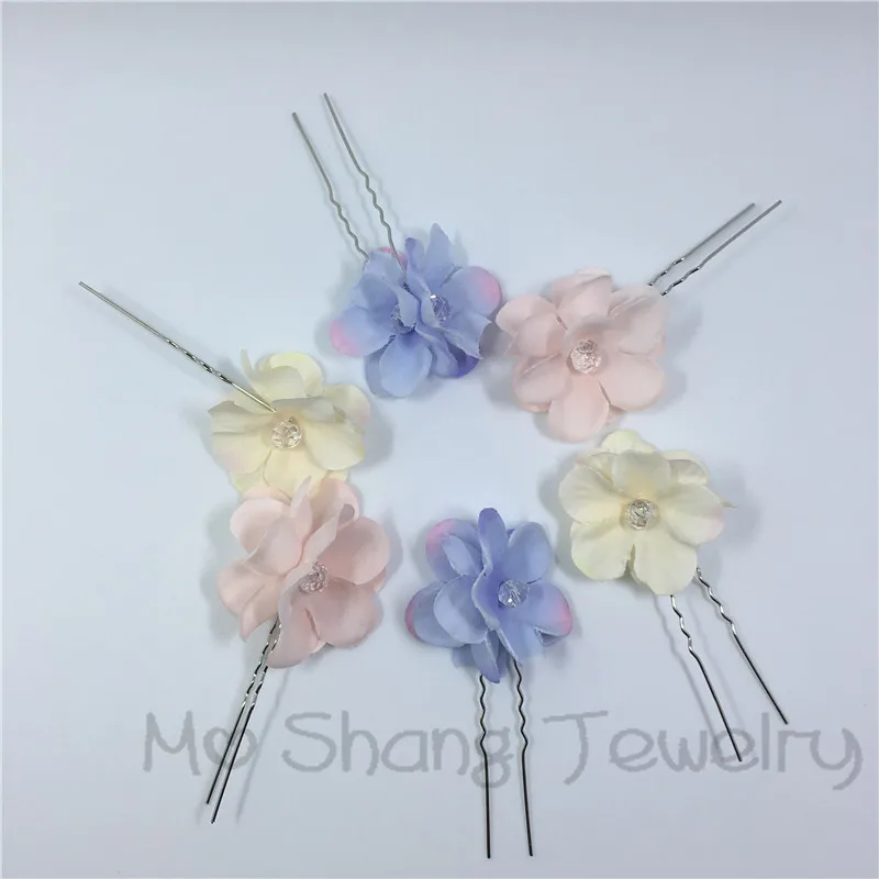 Заколки для волос 6 шт. модные u-образные прозрачные розовые с цветами женщин