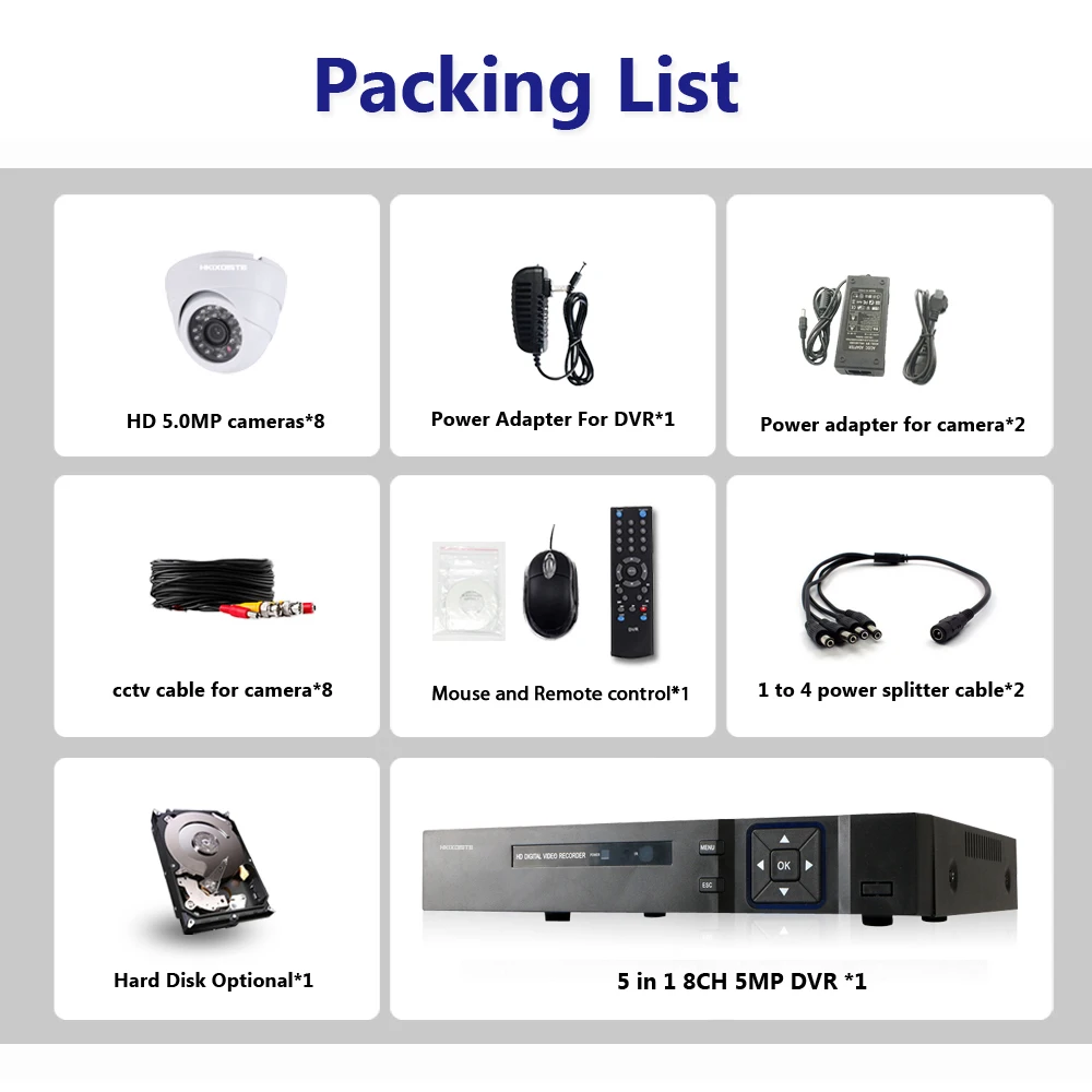 HKIXDISTE 5MP CCTV система 8CH DVR комплект 8 шт. камера Крытый открытый купол AHD XMeye Удаленный