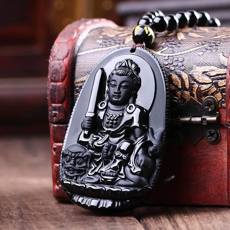 Ожерелье манджури Бодхисаттва черный обсидиан резной Будда счастливый амулет
