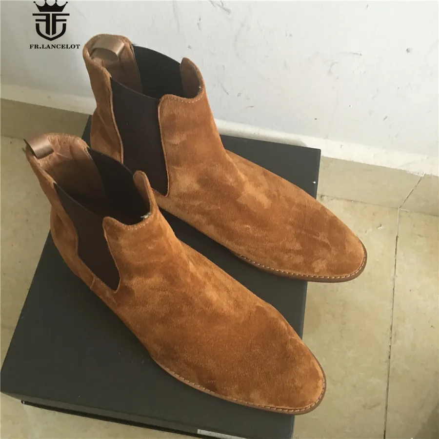 Роскошные тонкие мужские ботинки Челси ручной работы коричневого цвета без