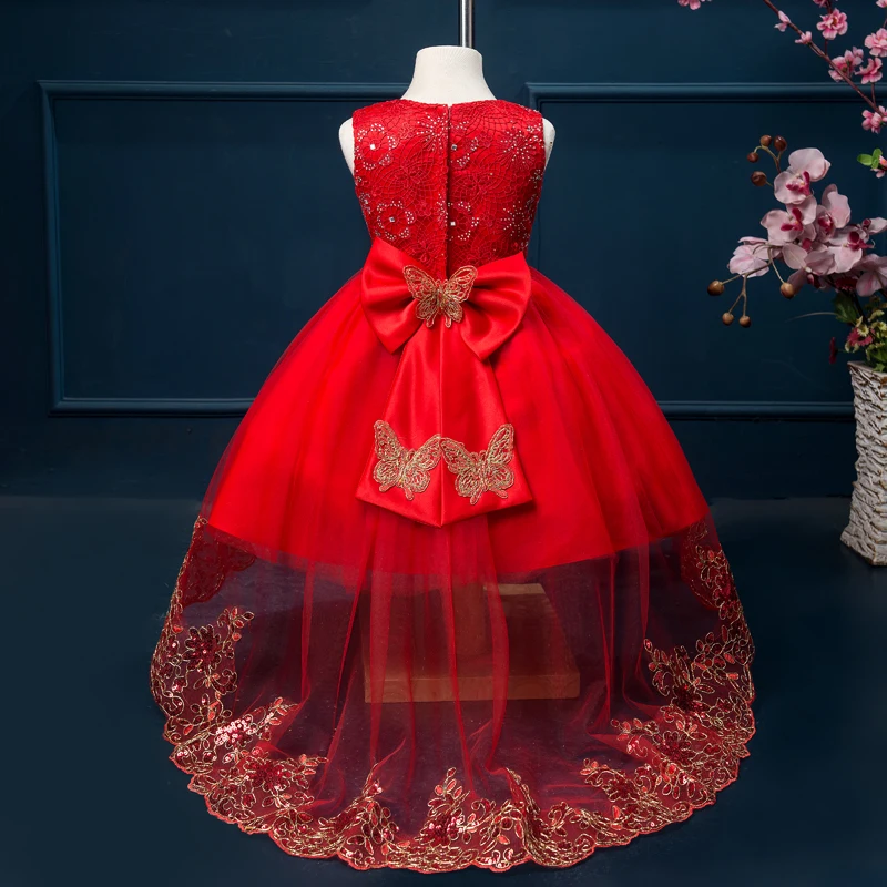 Новые платья для девочек с цветами и бантом короткое спереди длинное сзади