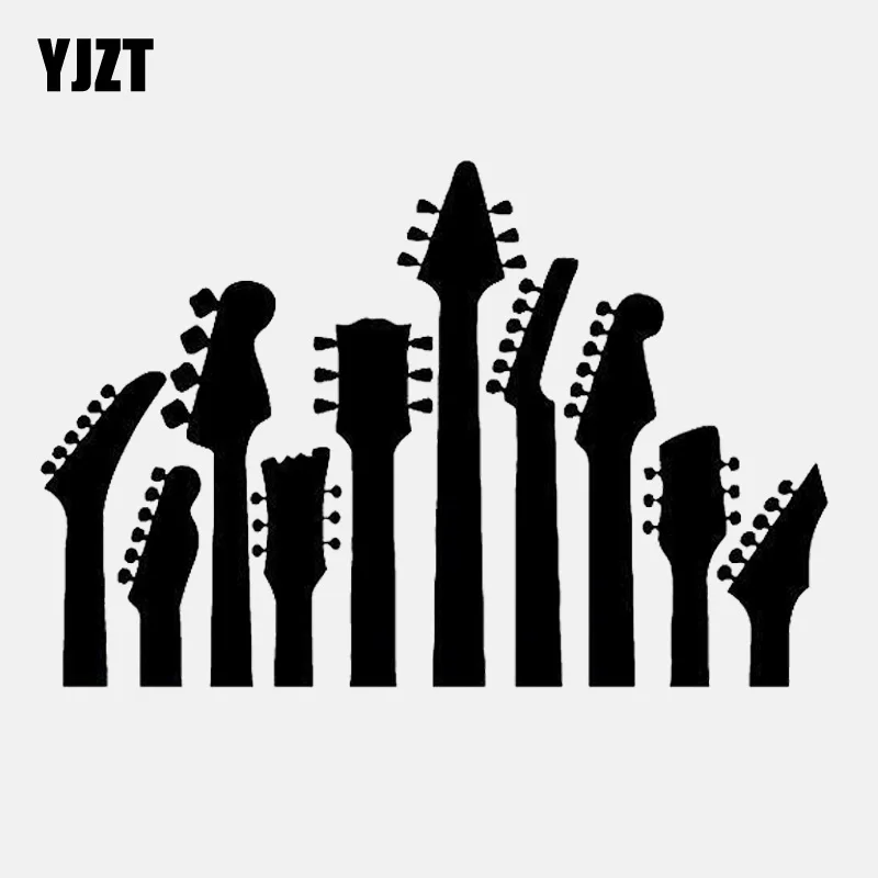 YJZT 14.1CM*9.4CM Music Instrument Guitar Rock Vinly Black/Silver Car Sticker C22-0576 | Автомобили и мотоциклы