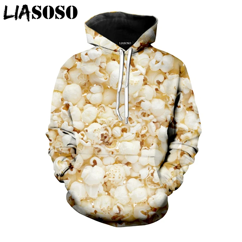 LIASOSO/Осенняя Новая модная Мужская и Женская толстовка с 3D принтом еда попкорн