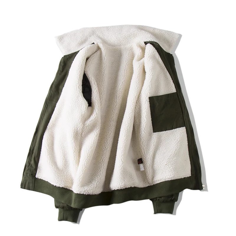 Шерпа Льняная мужская куртка осень зима армейский зеленый черный карман