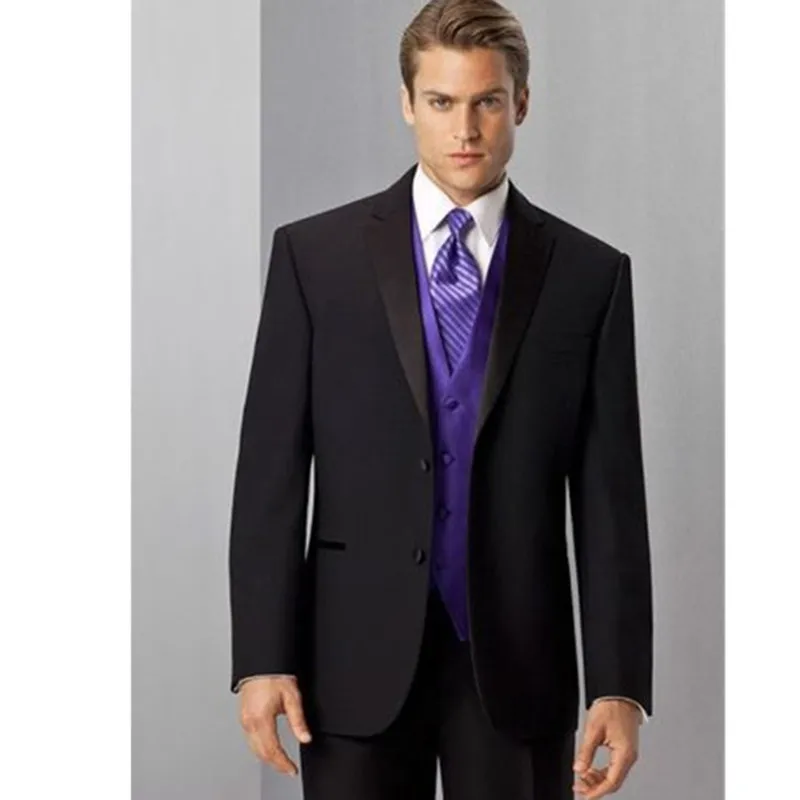 Men's suits New Custom Made Black Men Suit costume homme Purple Vest Wedding Suits Groomsmen Tuxedos 2017 terno masculino