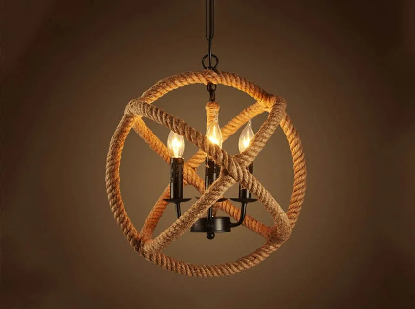 Натуральный винтажный подвесной светильник из пеньковой веревки E27 Лофт Эдисон