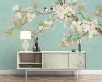 beibehang custom classic 3d wallpaper new chinese simple hand painted memo plum flower bird background wall papers home decor