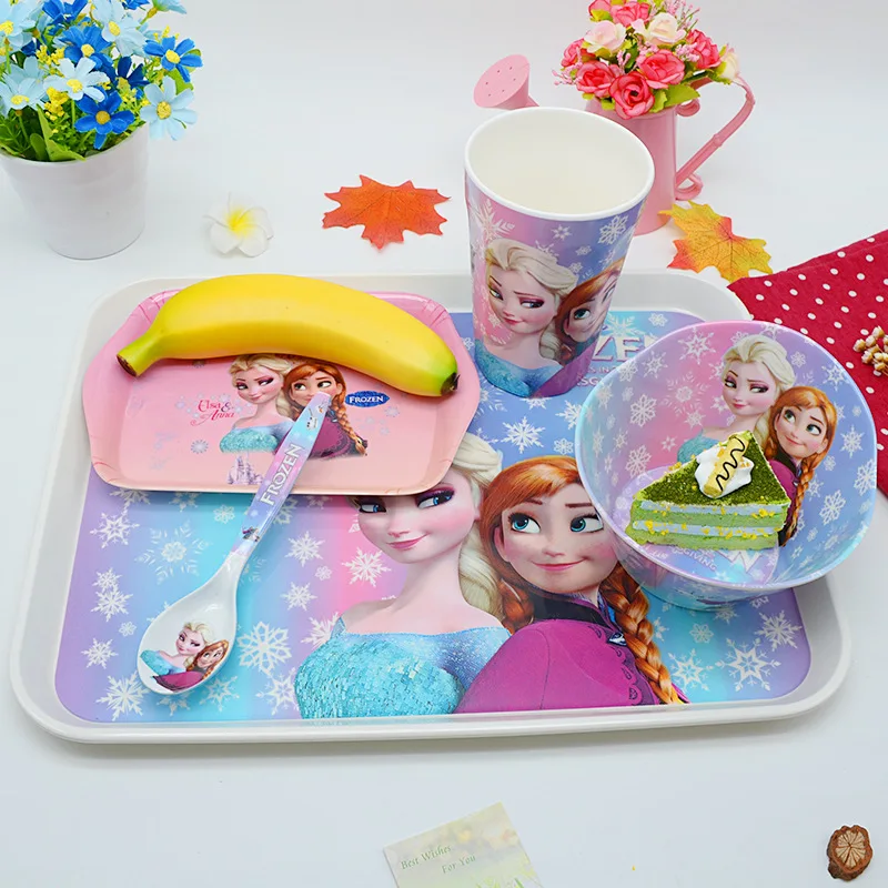 2017 new 5 PCS/set cartoon lovely animals into the baby Melamine Children's tableware cutlery set plate glass spoon fork bow | Мать и