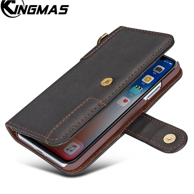 KINGMAS кожаный бумажник чехол для телефона для iPhone 5S, SE 6 6S 7 8 plus X XS XR MAX телефон панель кронштейн отделение для банковских карт портативный флип