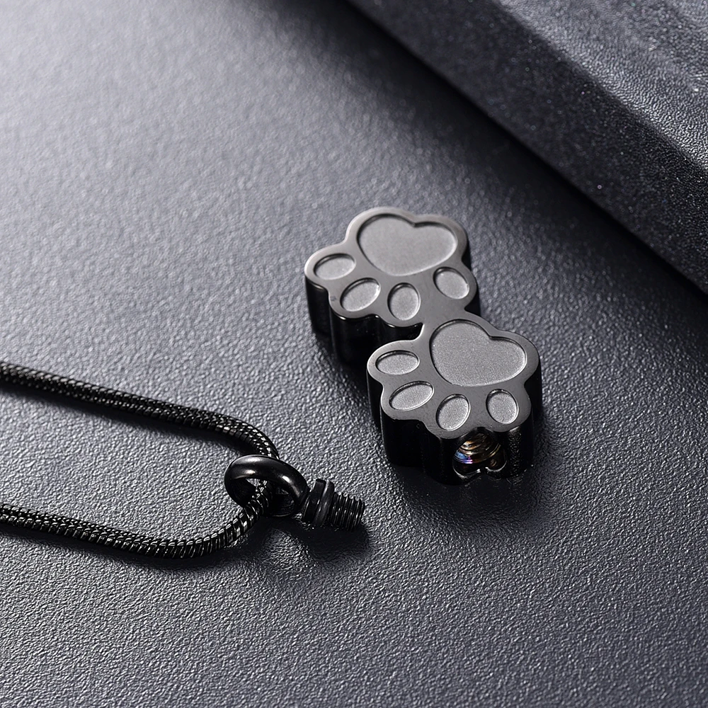

JJ001 Loss Of Pet Cremation Jewelry - Double Dog/Cat Paw Stainless Steel Keepsake Memorial Urn Pendant Necklace For Ashes