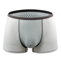 mesh style super big size mens male boxer shorts underwears pants comfortble wearing home solid colors cotton 8037 gray