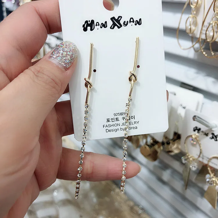 HUANZHI S925 серебро Металл Золотой узел Кристалл Длинная кисточка из горного