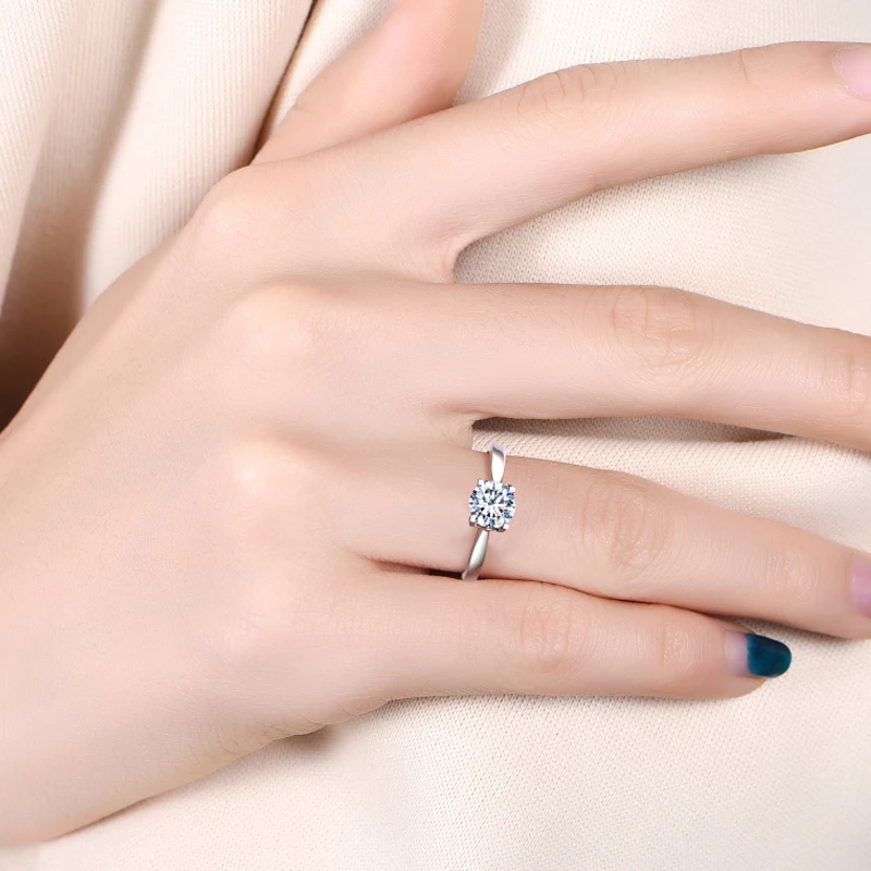 JIASHUNTAI Soild 14K белое 1Ct кольцо с алмазом Moissanite кольца 585 золотые свадебные для женщин