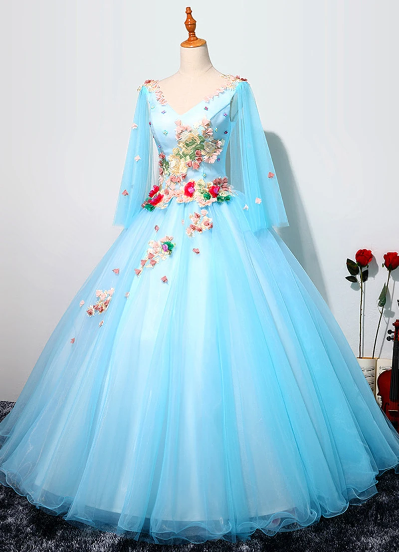 Платья Quinceanera с длинным рукавом и треугольным вырезом 16 бальных платьев для
