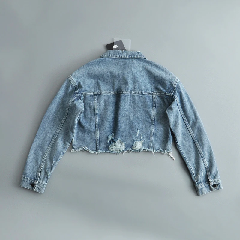 Потертые джинсовые женские куртки 2019 весна осень короткие пальто женская