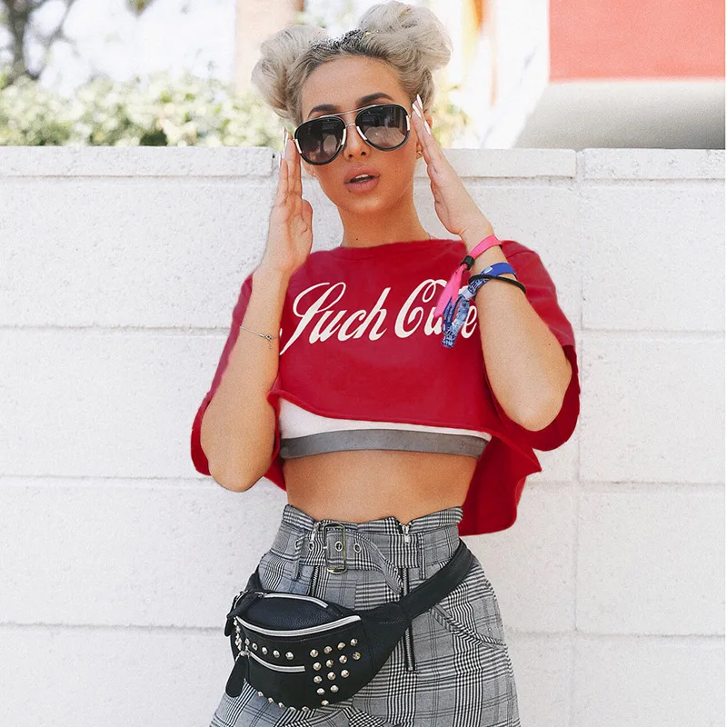 

Women's Ultrashort T Shirt Letter Printing O-Neck Short Sleeve Casual Loose Top Ladies Crop Tee 2019 New Summer