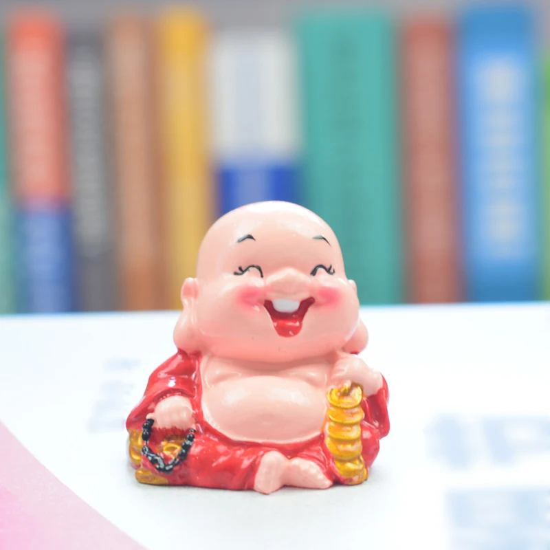 Car Ornaments Resin Smile Monk Maitreya Yuanbao Copper Buddha Crafts Figurines Lucky Statue Auto Decor Accessories |