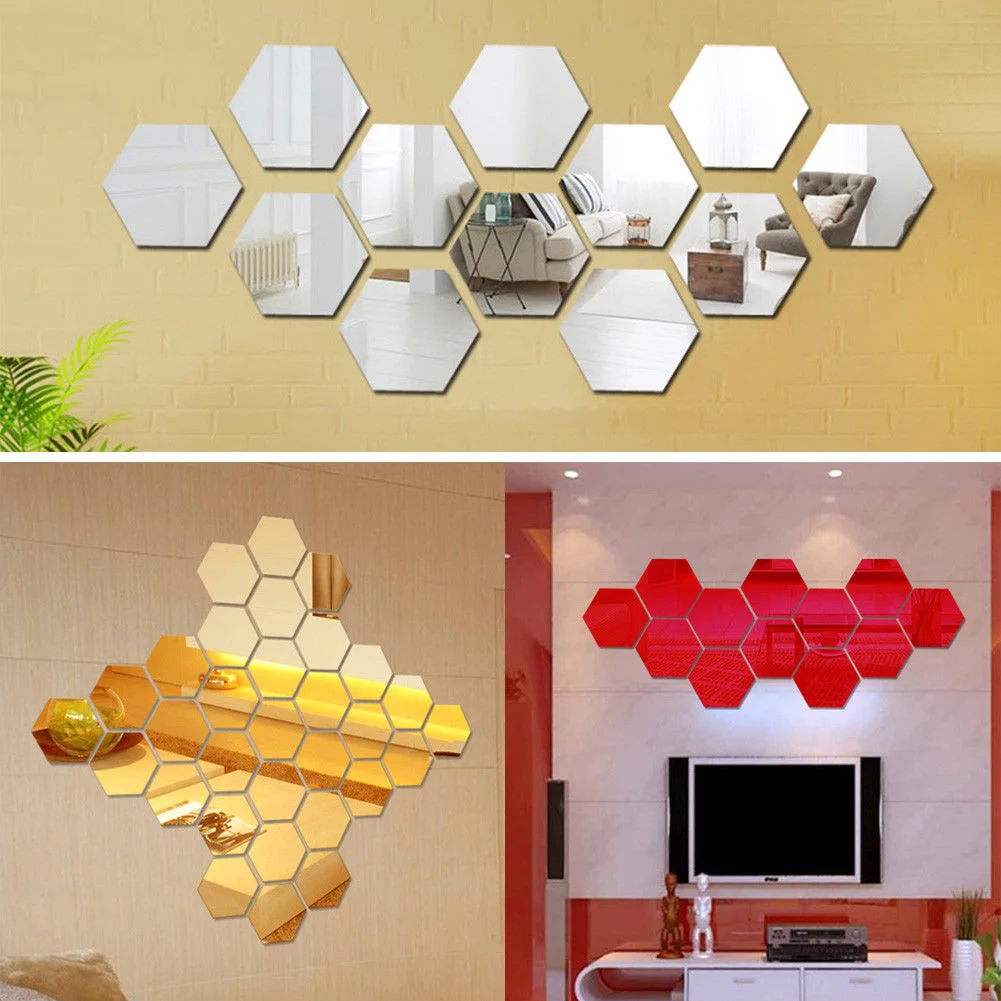 12 ПК акрил зеркальные наклейки на стену 3D DIY домашняя переводная картинка