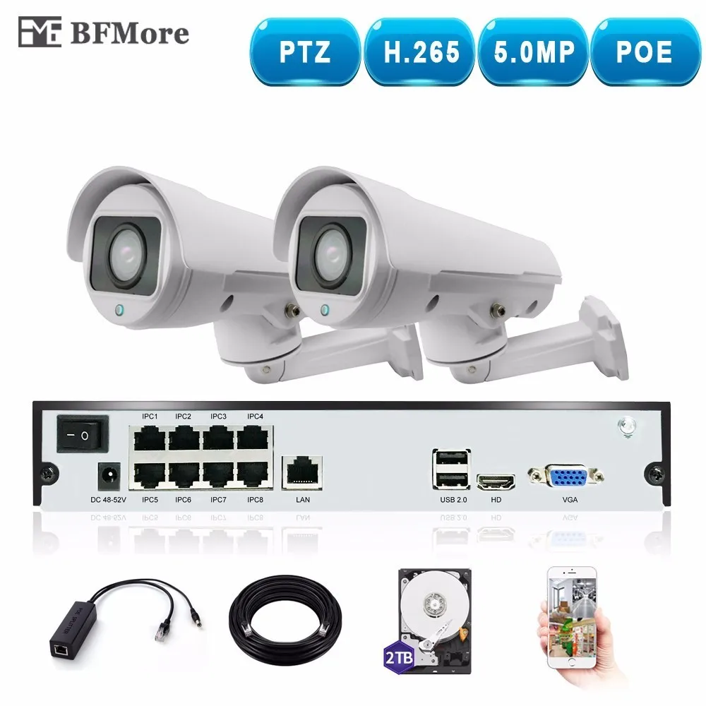 BFMore H.265 PTZ 4.0MP POE 2CH NVR комплект CCTV система IP камера 5 50 мм 10X IP66 Открытый Всепогодный