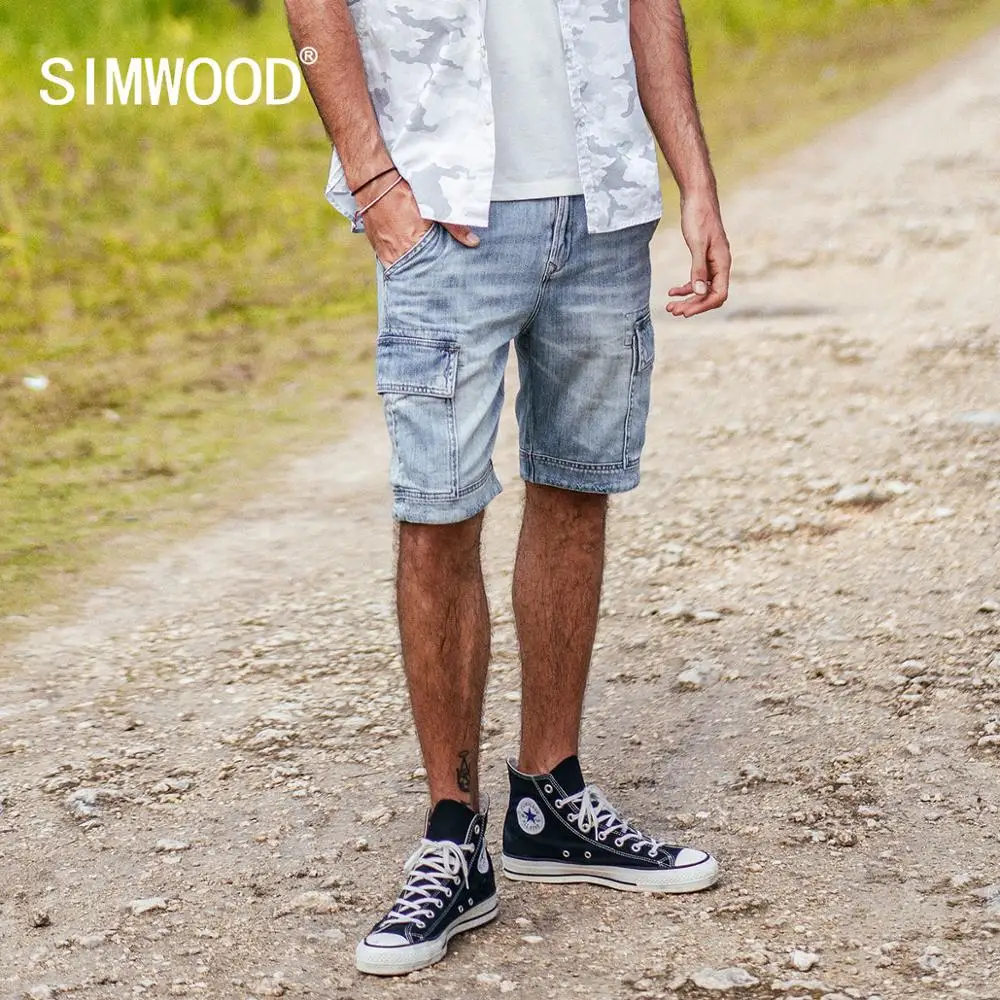 SIMWOOD 2019 летние новые джинсовые карго шорты мужские 100% хлопок модные хип хоп