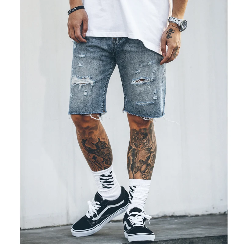 Новый Лидер продаж 2017 г. модные высокие уличные мужские destroyed Denim Шорты мужчины в