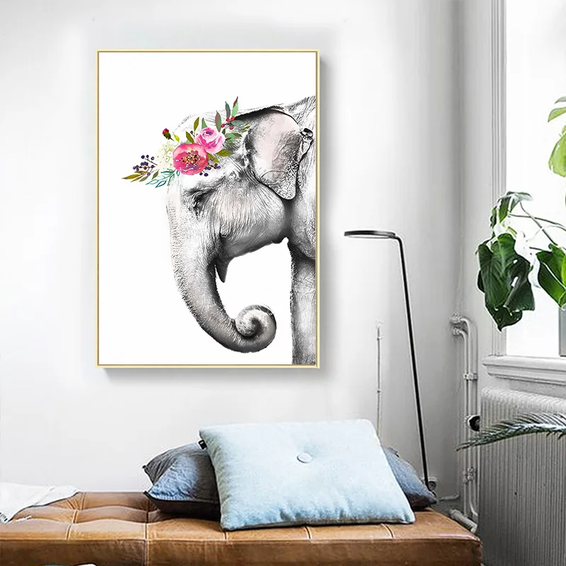 Корейский стиль милый Fflowers животных рисyнкoм жирaфa или и картина слона на холсте