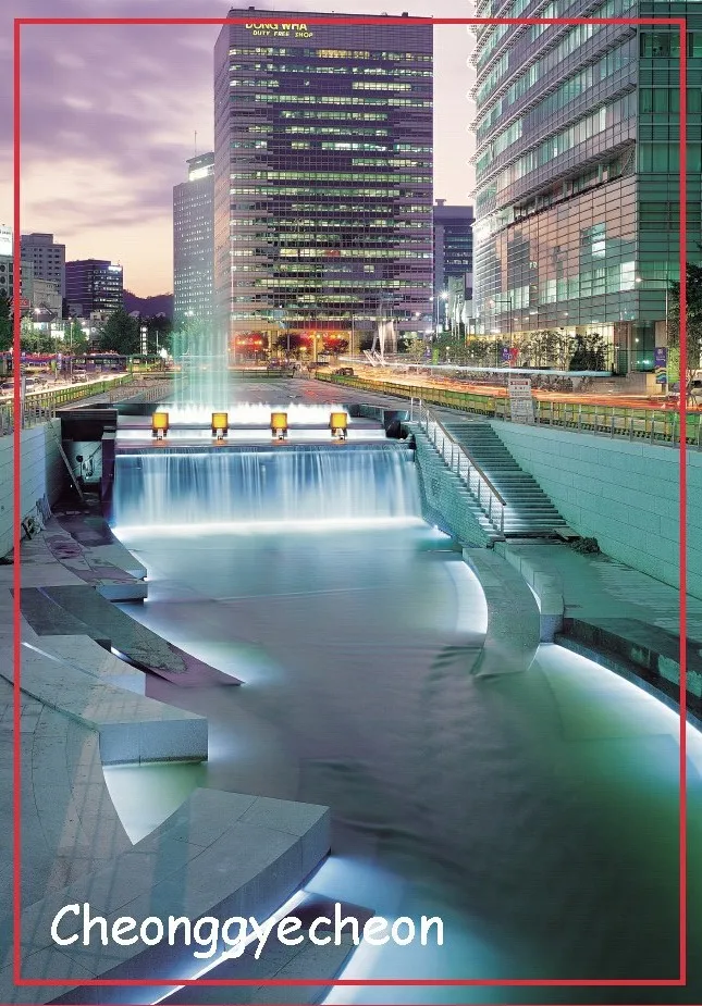 Прямоугольные жесткие магниты 78*54 мм Сеульский Cheonggyecheon вид сувенир магнит на