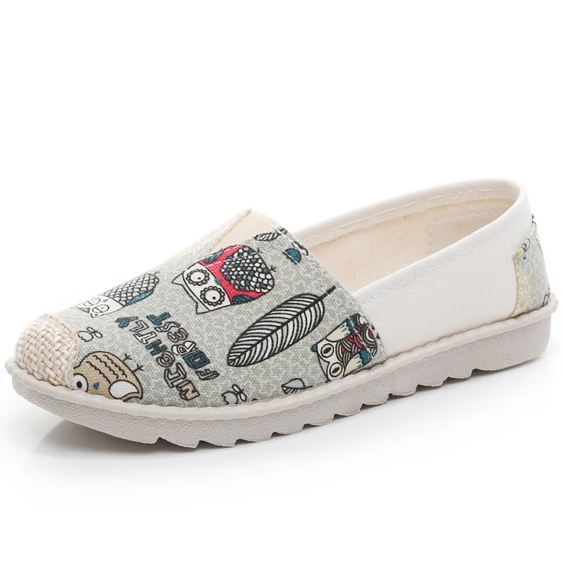 Женские холщовые туфли без шнуровки Нескользящие удобные дышащие на плоской