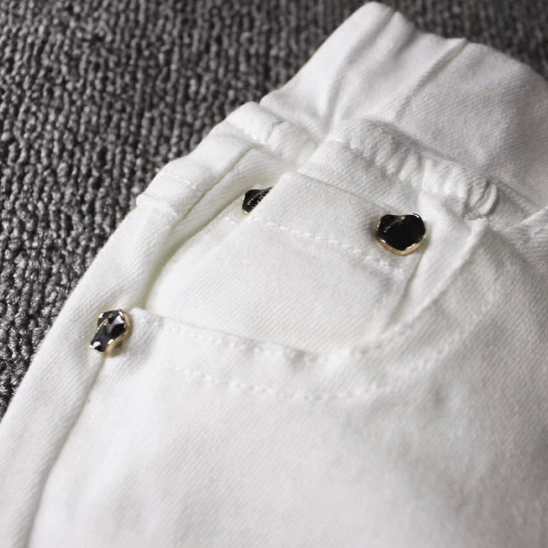 Джинсы для девочек и мальчиков на весну осень белые модные облегающие брюки с