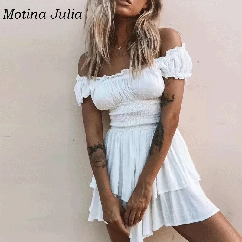 Motina Julia 2019 летний жаккардовый комбинезон женский короткое платье в богемном