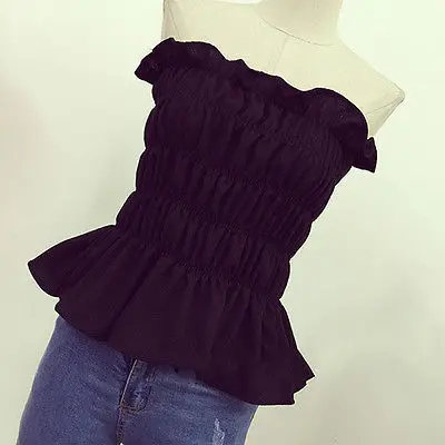 

Casual Off Shoulder Solid Shirt Ladies Crop Tube Tops Blouse Fashion Women Summer Sleeveless Bodycon