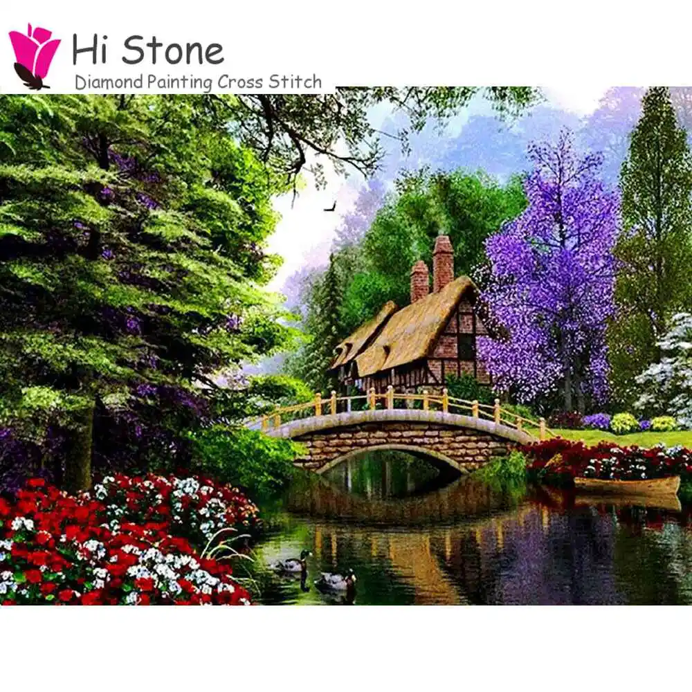 5D Diy алмазов картина вышивки крестом комплект село водопад фотографии Алмаз