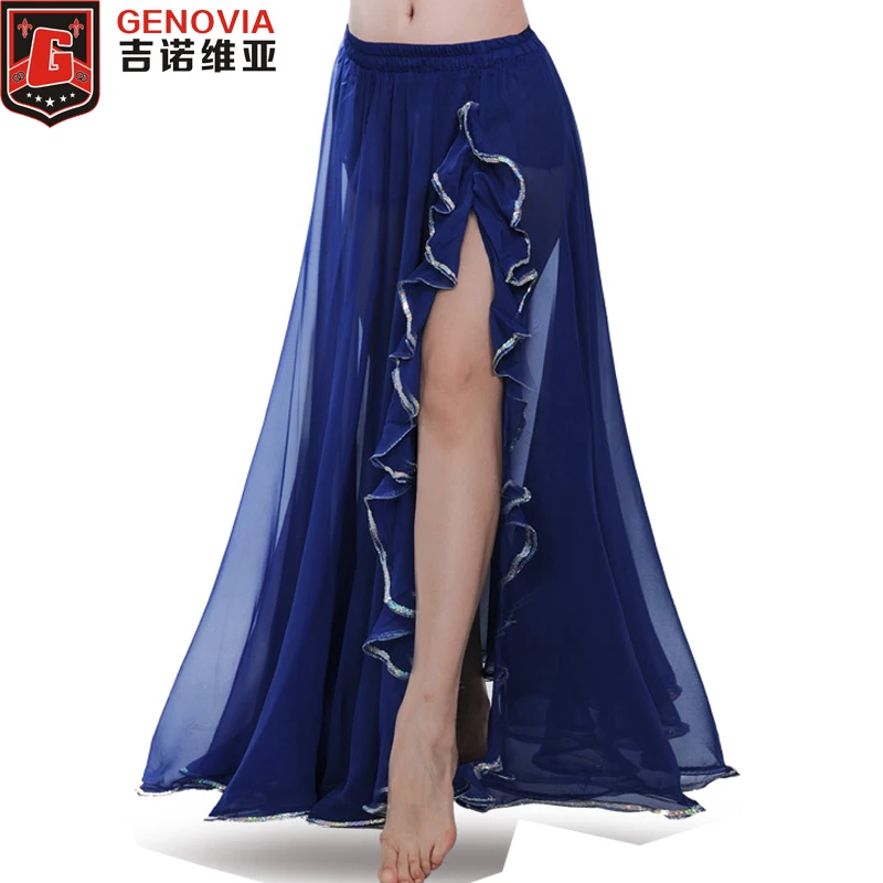 

Women Belly Dance chiffon skirt Professional Belly Dance Costume Waves Skirt Dress with Slit Carnival Bollywood Colour 10