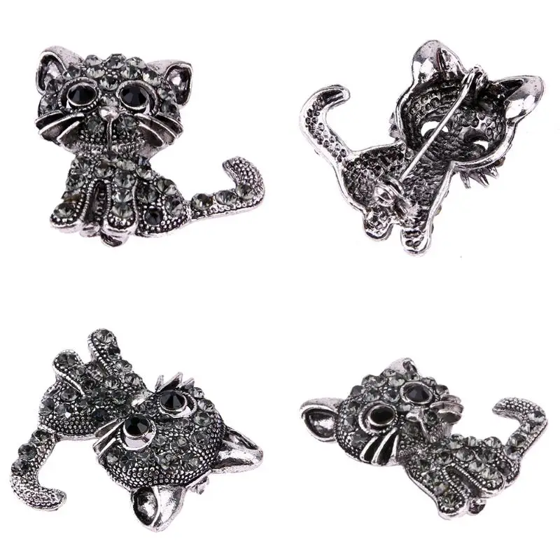 Модная винтажная черная брошь с кристаллами и милым котом булавки животными 28*31*3