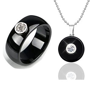 Black Set 1,0 карат стразы, ожерелье, кольца, ювелирный набор для женщин, гладкий здоровый керамический ювелирный набор, подвеска, ожерелье, кольцо, свадебный подарок - Окраска металла: Black Set
