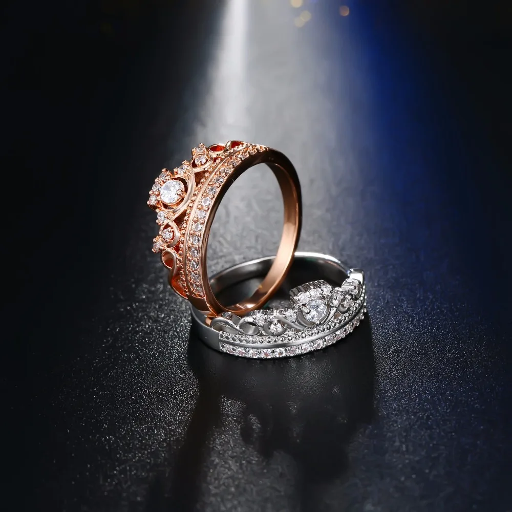 Женское кольцо с короной FAMSHIN Queen's розовое золото серебро циркон|crown rings for women|crown