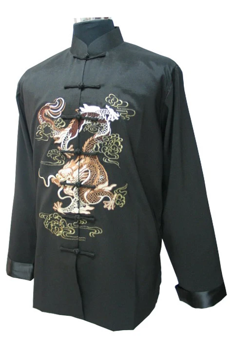Черного цвета в винтажном китайском стиле для мужчин шелковый атлас вышивка