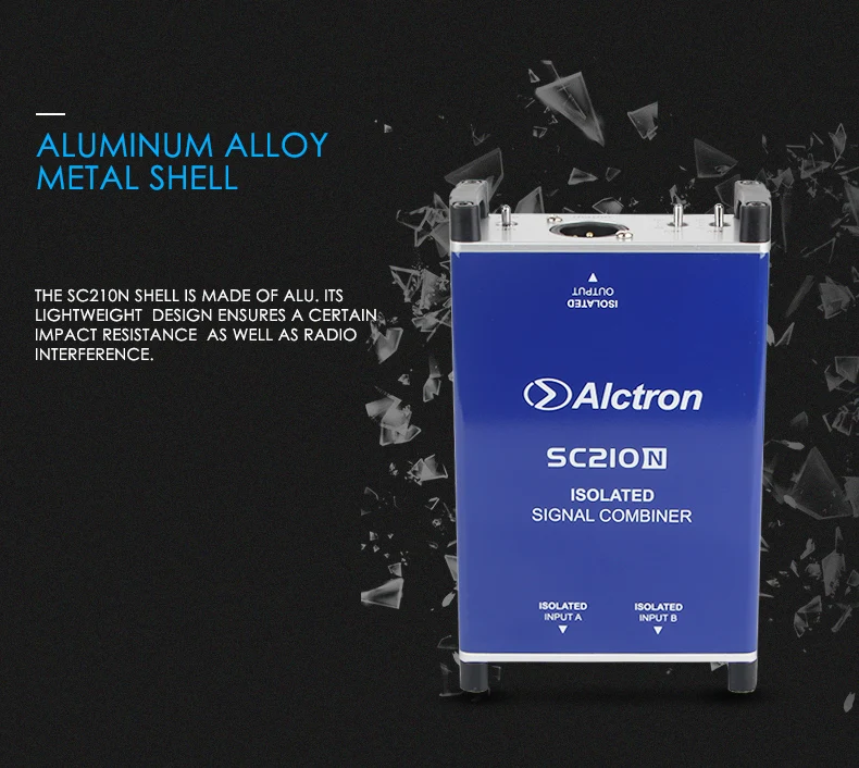 Alctron SC210N изолированный объединитель сигналов для выступления, alumnum сплава металлический корпус, микрофон комбайнер